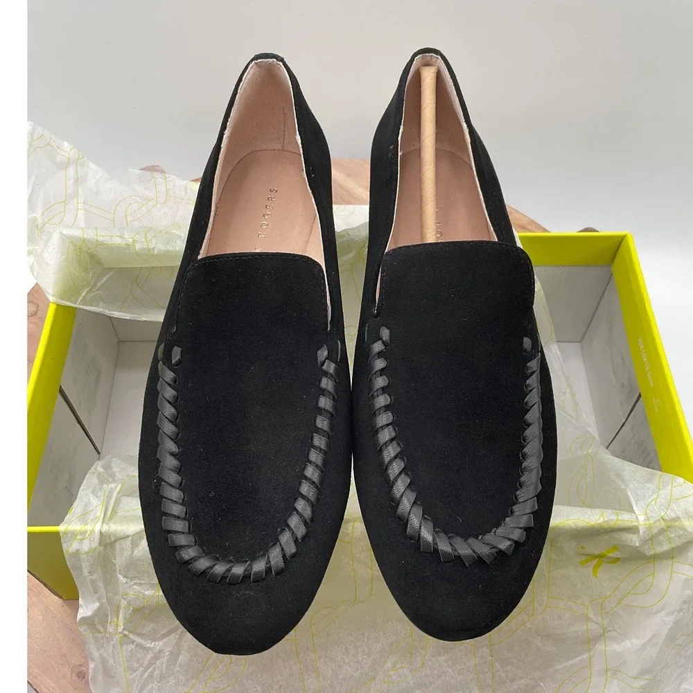 Jack Rogers Camden Loafer Black Suede Whipstitch Flats Shoes 9M New
